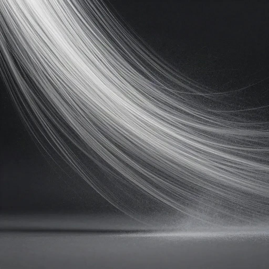 Silver filaments braid into a soft white bloom in graphite space, leaving calm copy room below.